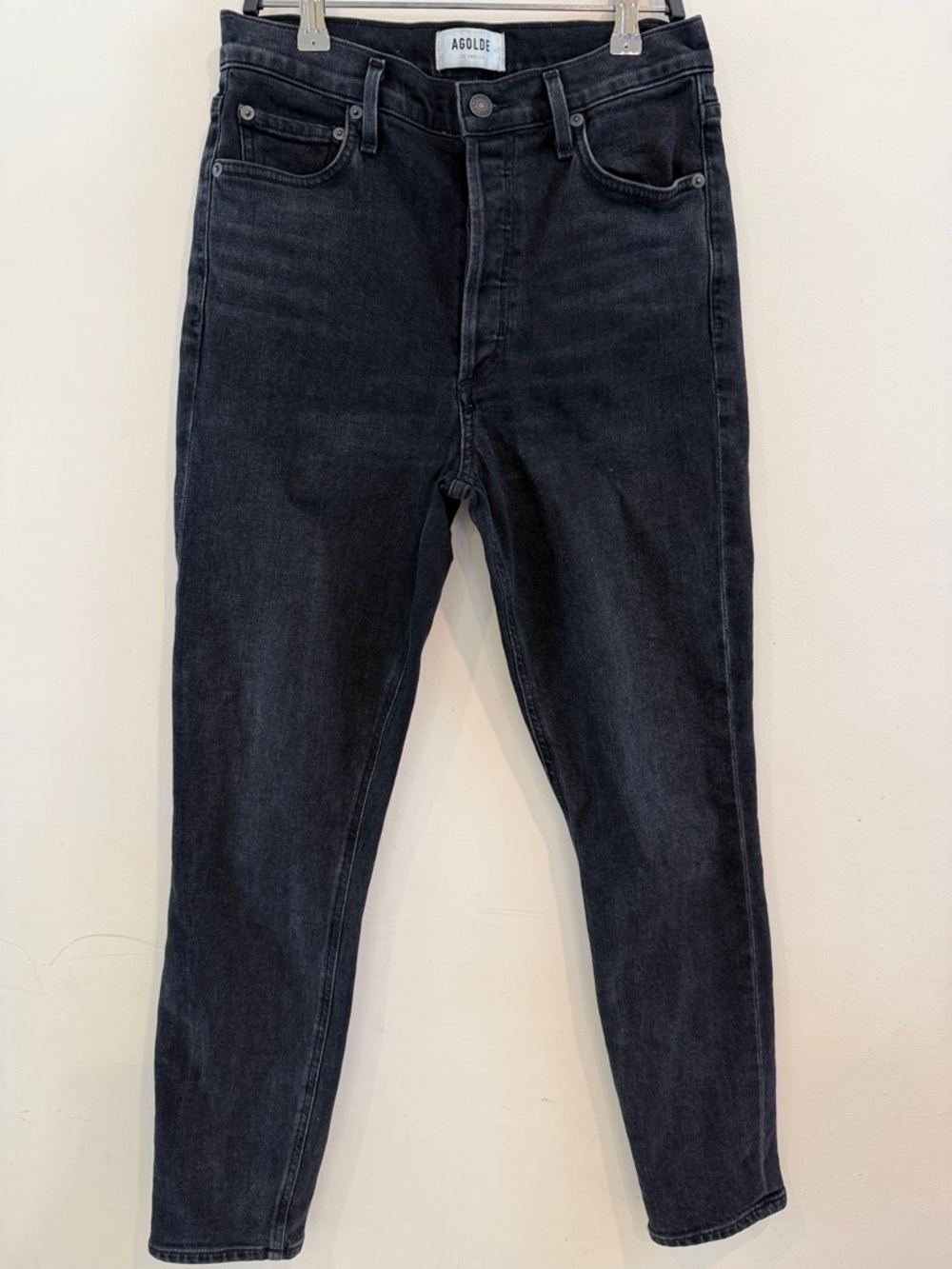 Agolde Nico High Rise Slim Fit Jeans In Black Washed Button Fly Size 27